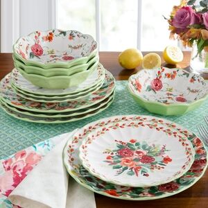 💜 New Pioneer Woman Painted Meadow Ceramic 12-Piece Dinnerware Set
